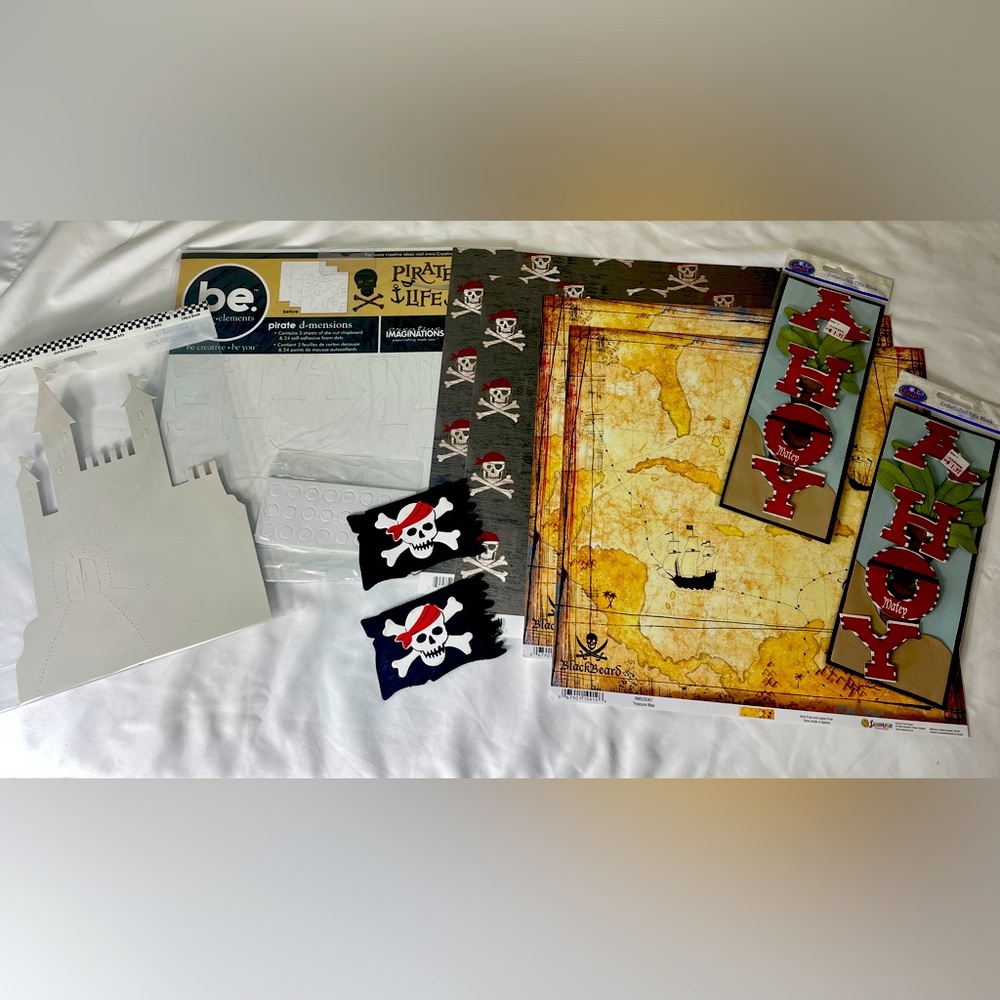 Pirate Scrapbook LOT 12x12 Paper Stickers Chipboard Embellishments UNUSED SEALED